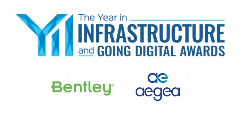 LOGO: YII- The Year in Infrastructure and Going Digital Awards. Bentley Logo. AEGEA Logo