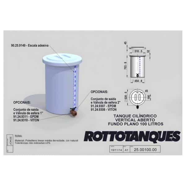 Tanque Vertical Aberto Cilíndrico Fundo Plano – 100 L