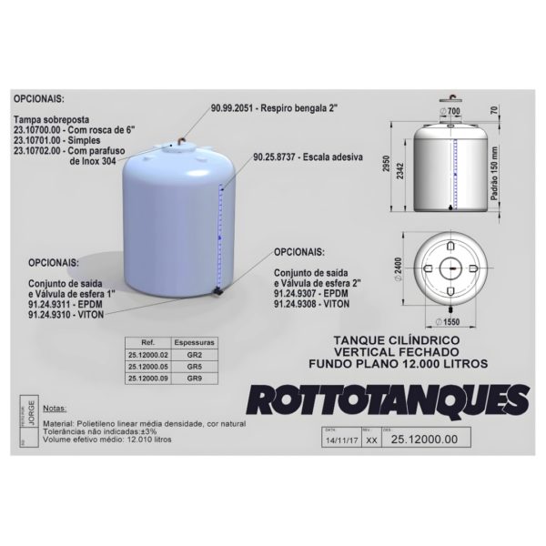 Tanque Vertical fechado 12000 litros