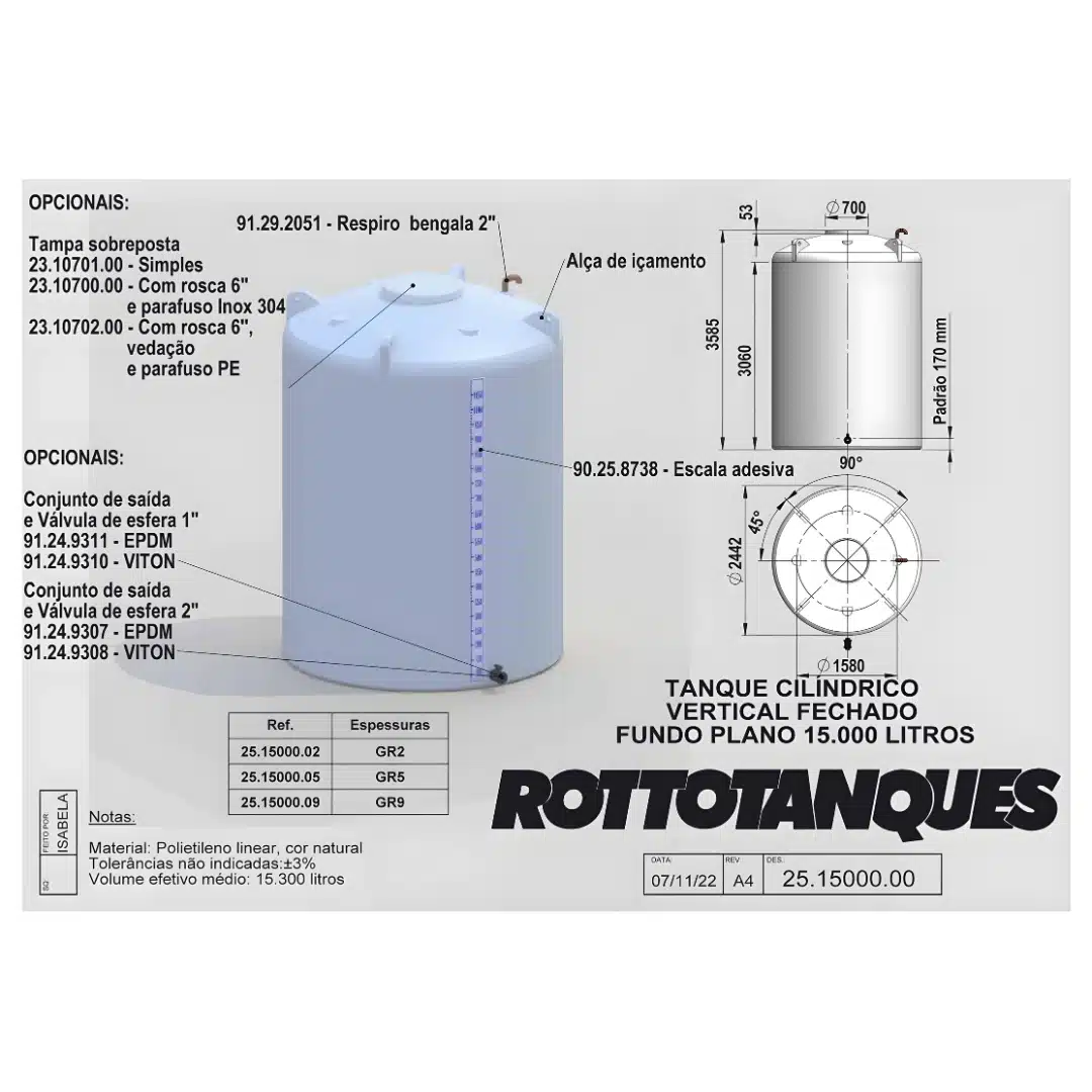 Tanque Vertical fechado 15000 litros