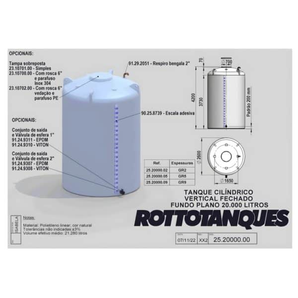 Tanque Vertical fechado 20000 litros