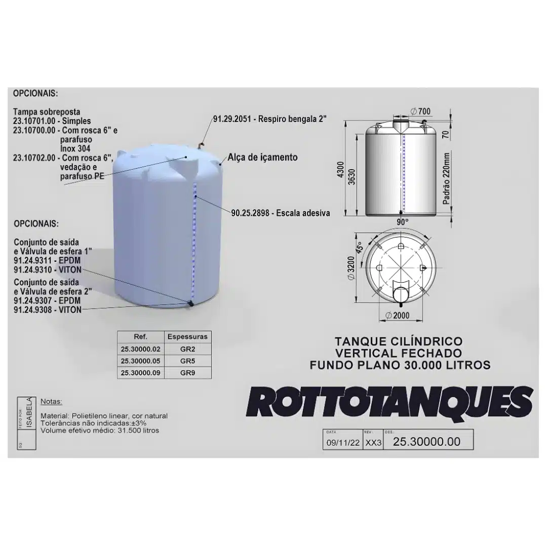 Tanque Vertical fechado 30.000 litros