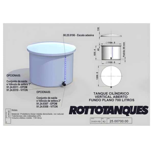 Tanque Vertical aberto cilíndrico 700 litros
