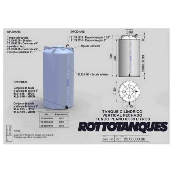 Tanque Vertical fechado 8000 litros