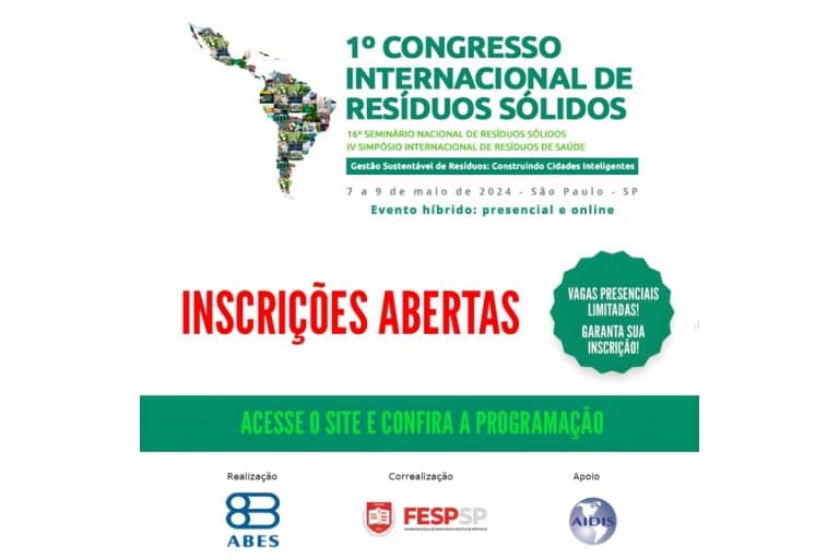 1º Congresso Internacional de Resíduos Sólidos da ABES acontecerá de 7 a 9 de maio