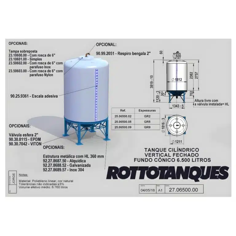 Tanque vertical cilíndrico 6500 litros