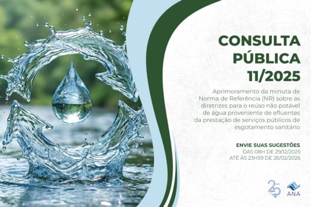 Segue até fevereiro consulta pública da NR de diretrizes para reúso não potável de água de efluentes da prestação do serviço de esgotamento sanitário