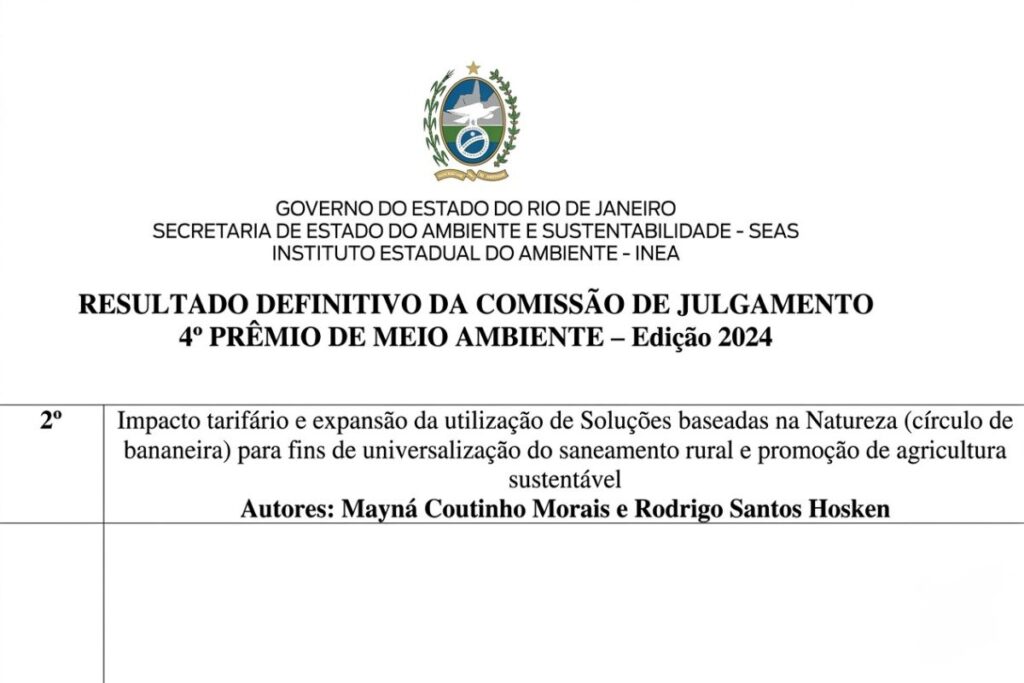 Artigo sobre saneamento rural conquista destaque no IV Prêmio do Meio Ambiente do INEA (1)